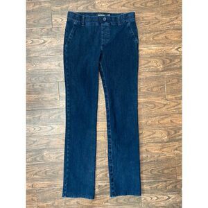 EXCELLENT WOMENS BETABRAND SMALL DARK WASH YOGA PANTS STRAIGHT LEG STRETCH JEANS